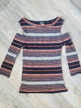 We The Free Striped Off-Shoulder Sweater in Black, Rust and Cream